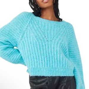 Free People Like New Carter Pullover - Aqua Fur Size S Boxy Fit